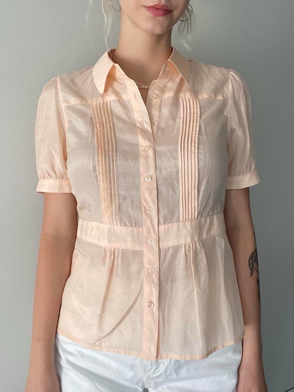 Silk/Cotton blend peach short sleeve blouse NWT